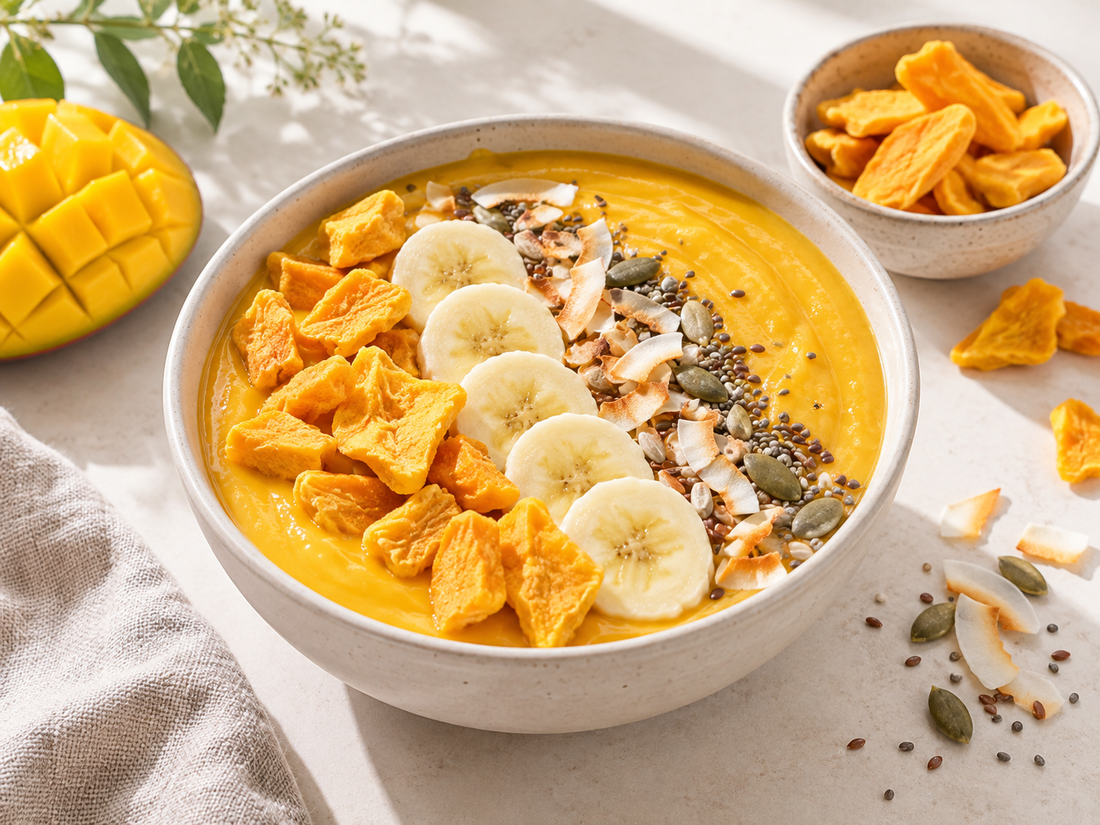Mango smoothie bowl med frystorkad mango och banan